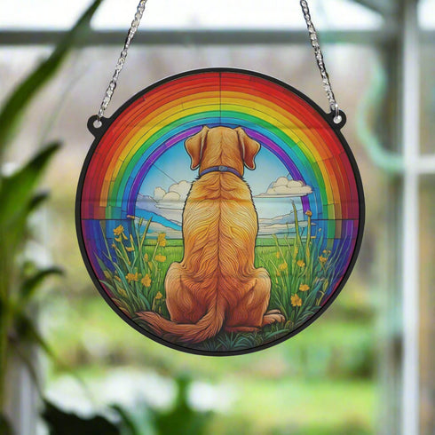Labrador Yellow Rainbow Bridge Stained Glass Effect Suncatcher